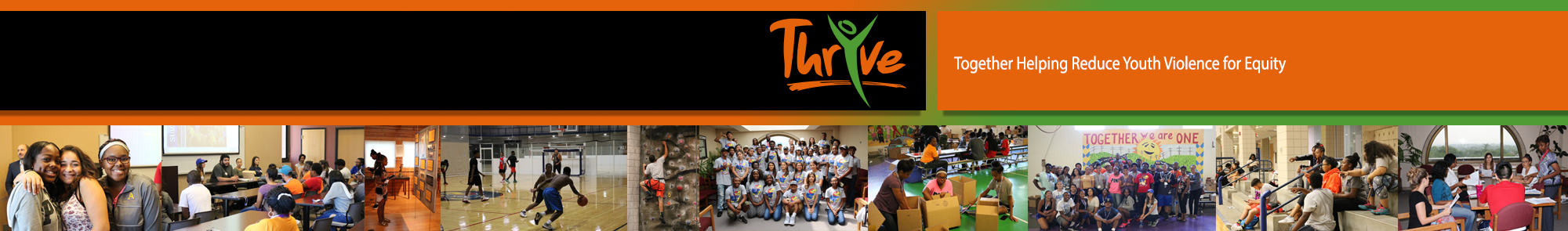 ThrYve logo and banner image featuring a collage with photos of youth in the organization.